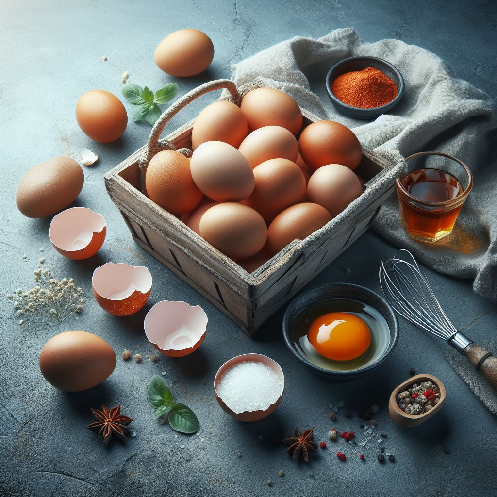 Close-up of a cracked egg with a clear egg white and golden yolk, representing egg protein content.