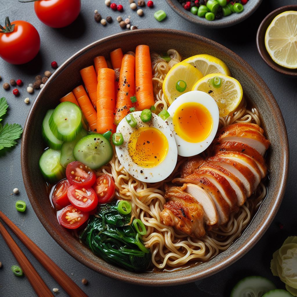 Delicious and flavorful Chicken Noodle dish served in a bowl with fresh herbs and spices.