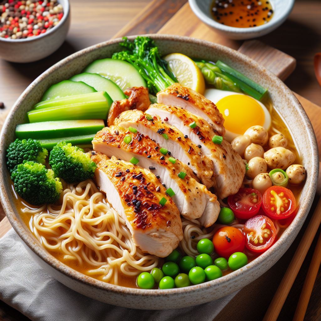 Delicious and flavorful Chicken Noodle dish served in a bowl with fresh herbs and spices.