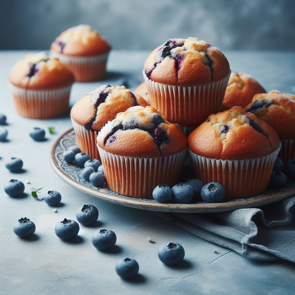 Delicious blueberry muffins with a golden crust.